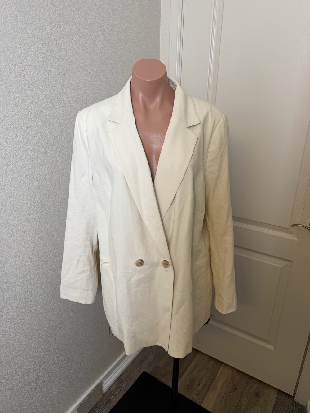 H&M Cream Double-Breasted Oversized  Blazer Jacket Sz L